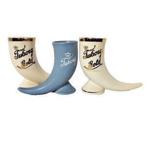 3 Tuborg and Tuborg Gold Horn Beer Mugs Barware Display Pieces Decor Gold Trim